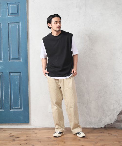 ALWAYS GOOD TIME NEW BASIC STORE(オールウェイグッドタイムニューベーシックストア)/【ＯＲＧＡＮＩＣ　ＣＯＴＴＯＮ】ドロップショルダーワッフルベスト×オーガニックコットンＴシャツ　リアルレイヤードベストアンサンブルＴシャツ/img04