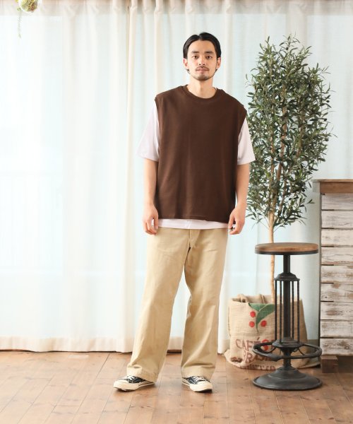 ALWAYS GOOD TIME NEW BASIC STORE(オールウェイグッドタイムニューベーシックストア)/【ＯＲＧＡＮＩＣ　ＣＯＴＴＯＮ】ドロップショルダーワッフルベスト×オーガニックコットンＴシャツ　リアルレイヤードベストアンサンブルＴシャツ/img08