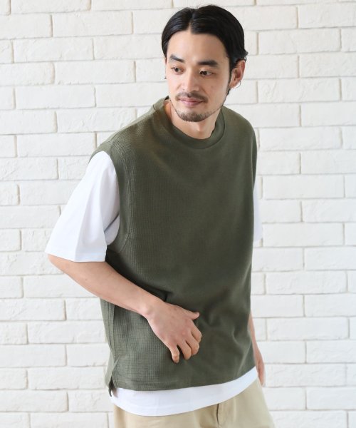 ALWAYS GOOD TIME NEW BASIC STORE(オールウェイグッドタイムニューベーシックストア)/【ＯＲＧＡＮＩＣ　ＣＯＴＴＯＮ】ドロップショルダーワッフルベスト×オーガニックコットンＴシャツ　リアルレイヤードベストアンサンブルＴシャツ/img12