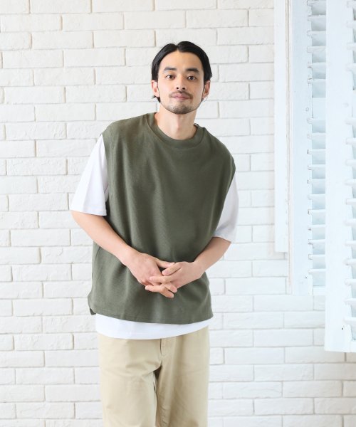 ALWAYS GOOD TIME NEW BASIC STORE(オールウェイグッドタイムニューベーシックストア)/【ＯＲＧＡＮＩＣ　ＣＯＴＴＯＮ】ドロップショルダーワッフルベスト×オーガニックコットンＴシャツ　リアルレイヤードベストアンサンブルＴシャツ/img13