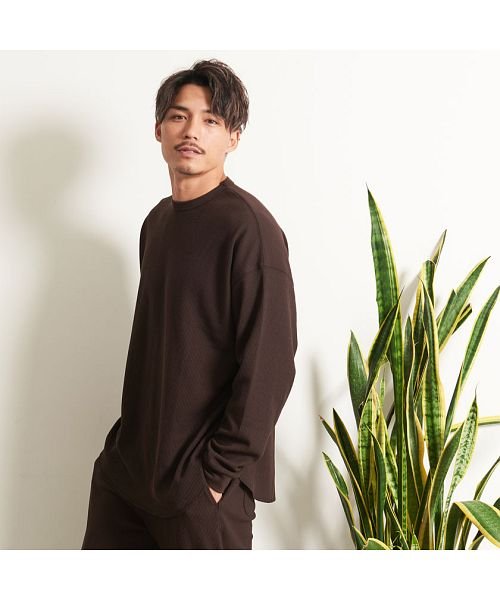 CavariA(キャバリア)/CavariA クルーネック長袖ワッフルTシャツ×リラクシングパンツセットアップ メンズ ロンT イージーパンツ ワッフル ラウンドカット レイヤード リラック/img19