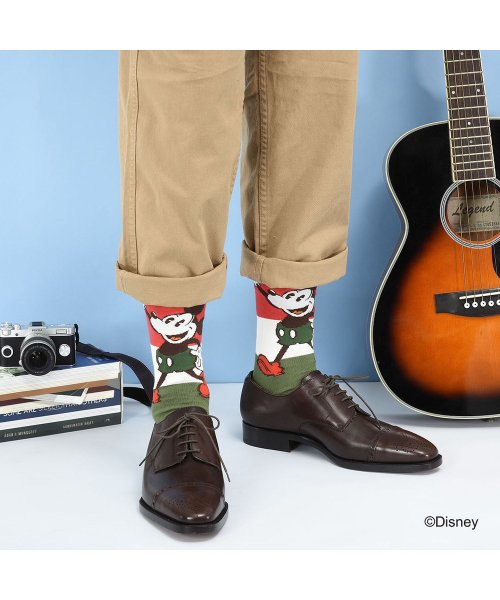 セール 福助 公式 靴下 メンズ Disney ディズニー スタンディング ミッキー クルー丈 000 1259 Br 25 27cm レッド 子供 フクスケ ディズニー Disney Magaseek