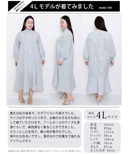 GOLD JAPAN(ゴールドジャパン)/大きいサイズ レディース ビッグサイズ ストライプ柄裾フレアシャツワンピース/img16