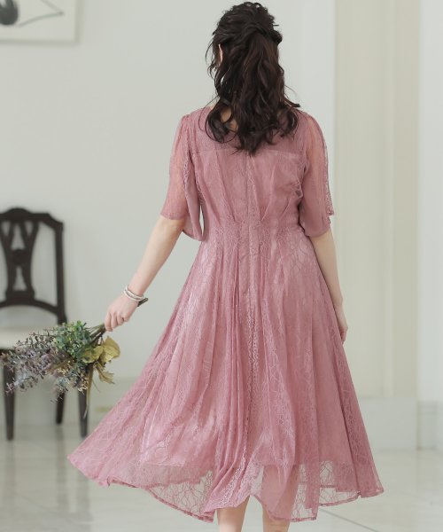 シフォン切替スリーブAラインワンピース 結婚式 パーティードレス 結婚式 二次会 食事会 セレモニー 発表会