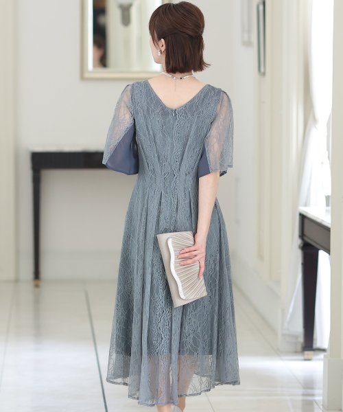 シフォン切替スリーブAラインワンピース 結婚式 パーティードレス 結婚式 二次会 食事会 セレモニー 発表会