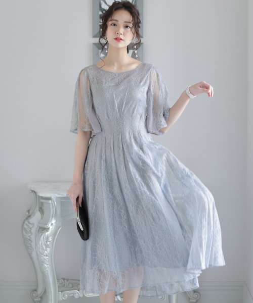 シフォン切替スリーブAラインワンピース 結婚式 パーティードレス 結婚式 二次会 食事会 セレモニー 発表会