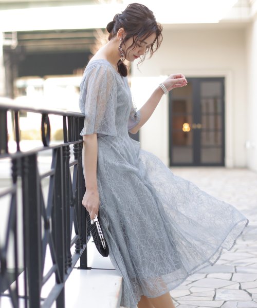 シフォン切替スリーブAラインワンピース 結婚式 パーティードレス 結婚式 二次会 食事会 セレモニー 発表会