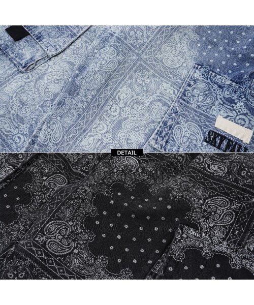 カーゴパンツ メンズ デニムパンツ レディース ワイドパンツ ◆ペイズリー柄 ルーズシルエット カーゴパンツ◆ 総柄 パンツ ワイドデニム ワイドカーゴパンツ SAX BLACK なし Sサイズ cm パンツ 裾口幅11 Mサイズ Lサイズ