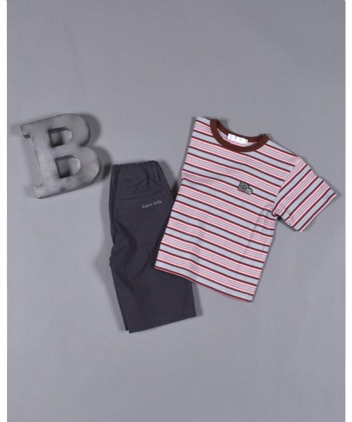 BeBe(ベベ)/マルチ ボーダー ロゴ ワッペン ビッグ Tシャツ (90~150cm)/img01