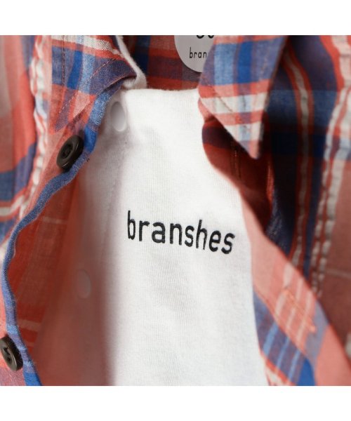 BRANSHES(ブランシェス)/【ペア】チェックシャツ重ね着風半袖カバーオール/img13