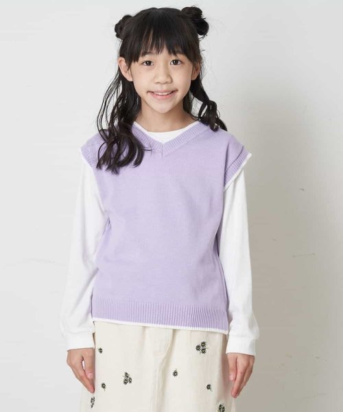 a.v.v(KID'S)(アー・ヴェ・ヴェキッズ)/[140－150]【洗濯機で洗える】Vネックニットベスト&長袖Ｔシャツ2点セット/img20