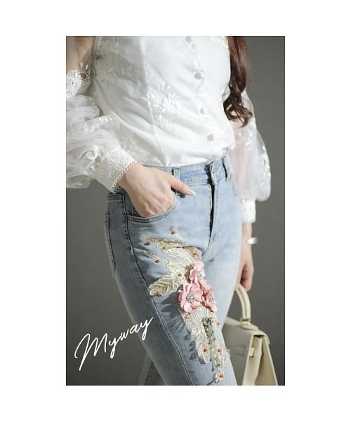 花モチーフブーツカットデニムパンツ(504606451) | サワアラモード 
