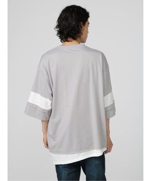 semanticdesign(セマンティックデザイン)/フェイクレイヤード ライン入り 7分袖ルーズ 半袖 メンズ Tシャツ カットソー カジュアル インナー ビジネス ギフト プレゼント/img02
