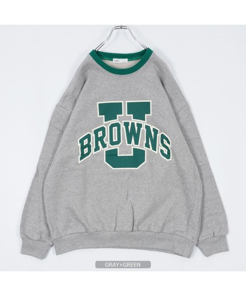 1111clothing(ワンフォークロージング)/オーバーサイズ スウェット メンズ トレーナー レディース ◆BROWNSロゴ リンガーネック スウェットシャツ◆ ビッグシルエット トップス 長袖 綿100%/img10