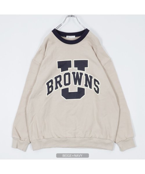 1111clothing(ワンフォークロージング)/オーバーサイズ スウェット メンズ トレーナー レディース ◆BROWNSロゴ リンガーネック スウェットシャツ◆ ビッグシルエット トップス 長袖 綿100%/img11