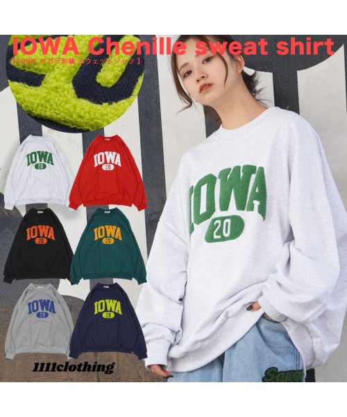 1111clothing(ワンフォークロージング)/オーバーサイズ スウェット メンズ トレーナー レディース ◆IOWA サガラ刺繍 スウェットシャツ◆ ビッグシルエット トップス 長袖 クルーネック 綿100/img15