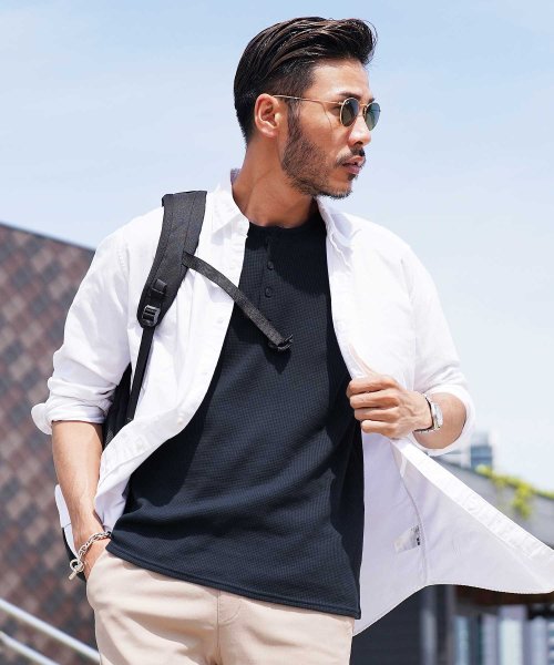 セール ワッフルヘンリーネック半袖tシャツ カットソー Tシャツ メンズ おしゃれ ティーシャツ 半袖 インナー サーマル生地 ワッフル トップス ヘンリーネック ジギーズショップ Jiggys Shop Magaseek