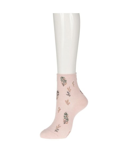 manzoku(満足)/福助 公式 靴下 レディース 満足 コットンバンブー 花柄 ショート丈 3145－711<br>22－25cm ピンク 婦人 女性 フクスケ fukuske/img02