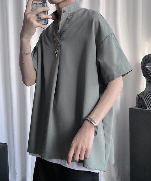 aimoha(aimoha（アイモハ）)/サラサラ立ち襟半袖シャツ オーバーサイズ Ｔシャツ/img08