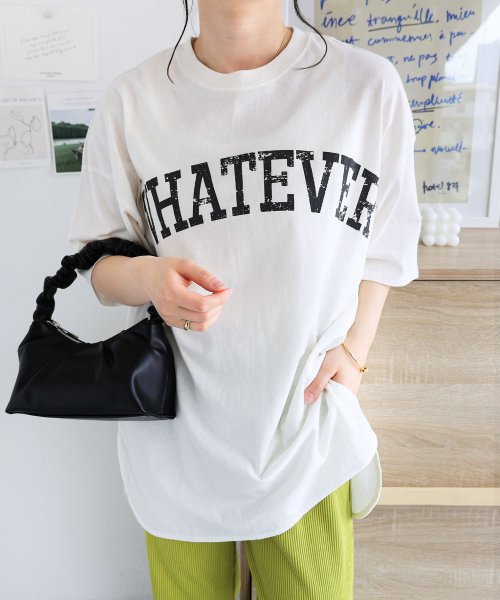 and　Me...(アンドミー)/ピグメント加工半袖WHATEVERかすれロゴプリントTシャツ トップス/img12