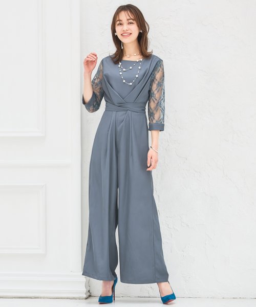 DRESS+(ドレス プラス)/パーティー 結婚式 ジャンプスーツ パンツドレス レース袖 オールインワン2way/img02