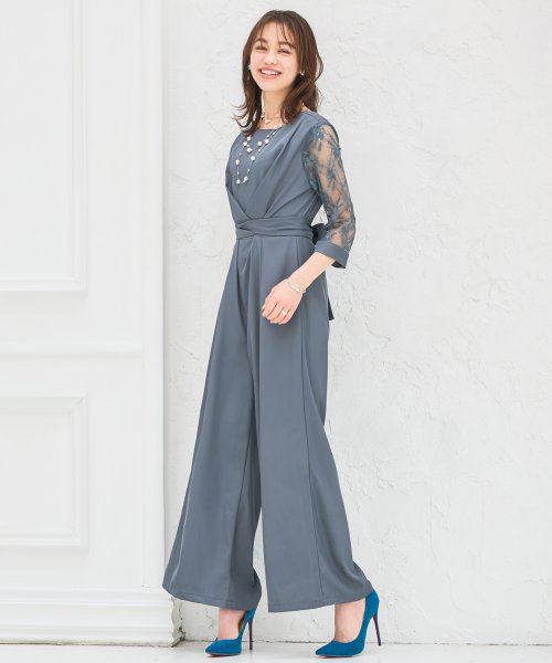 DRESS+(ドレス プラス)/パーティー 結婚式 ジャンプスーツ パンツドレス レース袖 オールインワン2way/img03