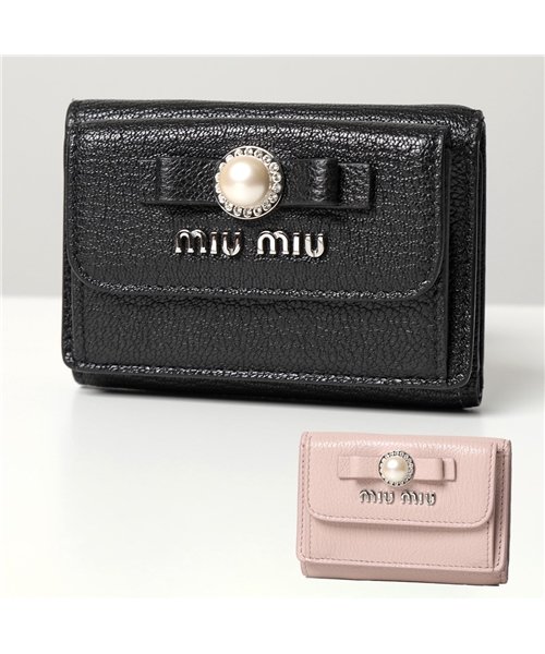 MIUMIU(ミュウミュウ)/【MIUMIU(ミュウミュウ)】三つ折り財布 5MH021 2F3R レディース レザー ミニ財布 パール リボン /img01