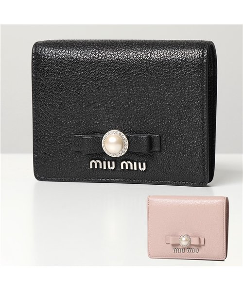 MIUMIU(ミュウミュウ)/【MIUMIU(ミュウミュウ)】二つ折り財布 5MV204 2F3R レディース レザー ミニ財布 パール リボン ロゴ /img01