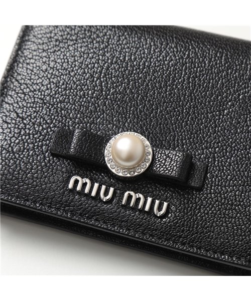 MIUMIU(ミュウミュウ)/【MIUMIU(ミュウミュウ)】二つ折り財布 5MV204 2F3R レディース レザー ミニ財布 パール リボン ロゴ /img05