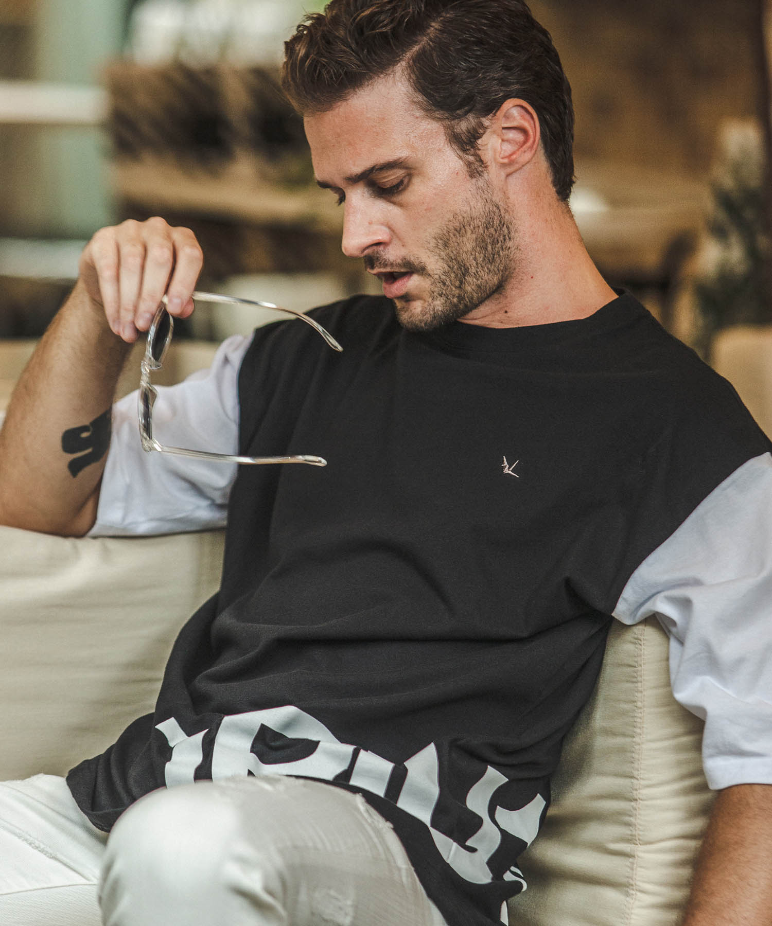 オーバーサイズバイカラー半袖Tシャツ(504631168)｜HANKYU MEN'S