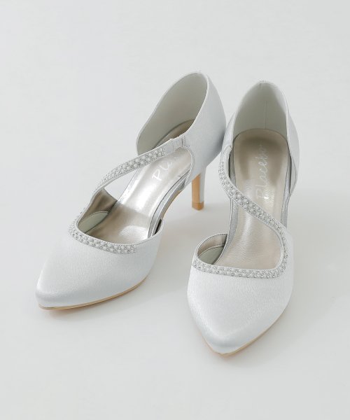 セール 結婚式 パンプス パーティーシューズ ストーン ビジュー サテン ハート ベルト ゴム 靴 小さいサイズ 大きいサイズ 歩きやすい ヒール ポインテッドトゥ ベ ニアナ Niana Magaseek