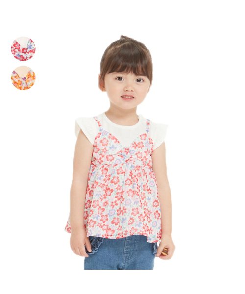 moujonjon(ムージョンジョン)/【子供服】 moujonjon (ムージョンジョン) 花柄シフォンキャミ重ね着風Ｔシャツ 80cm～140cm M36807/img01