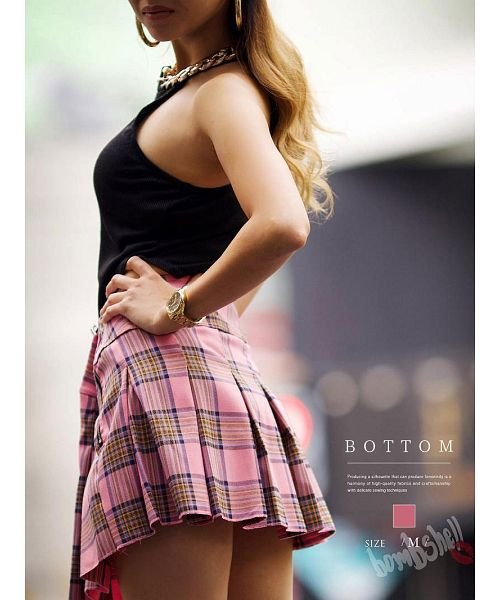 セール プリーツスカート チェック柄 スカート ミニスカート 台形スカート ボムシェル Bombshell Magaseek