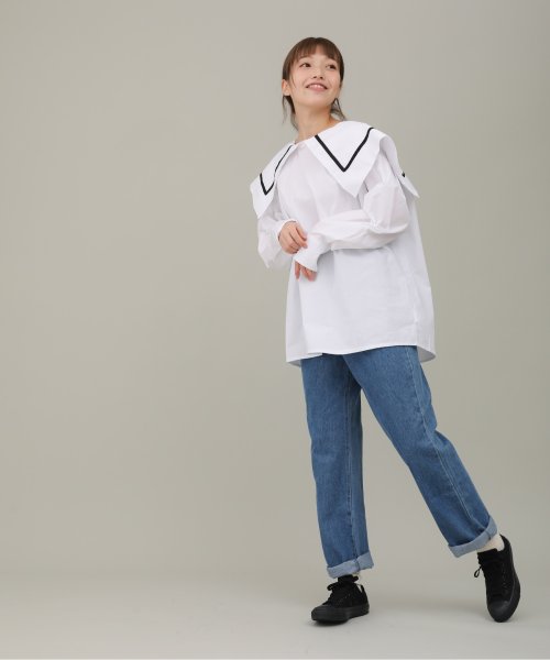 sakishima tokyo(サキシマ トーキョー)/シンプルセーラーカラーシャツ/ビックカラーデザインボリューム袖ブラウス/img12