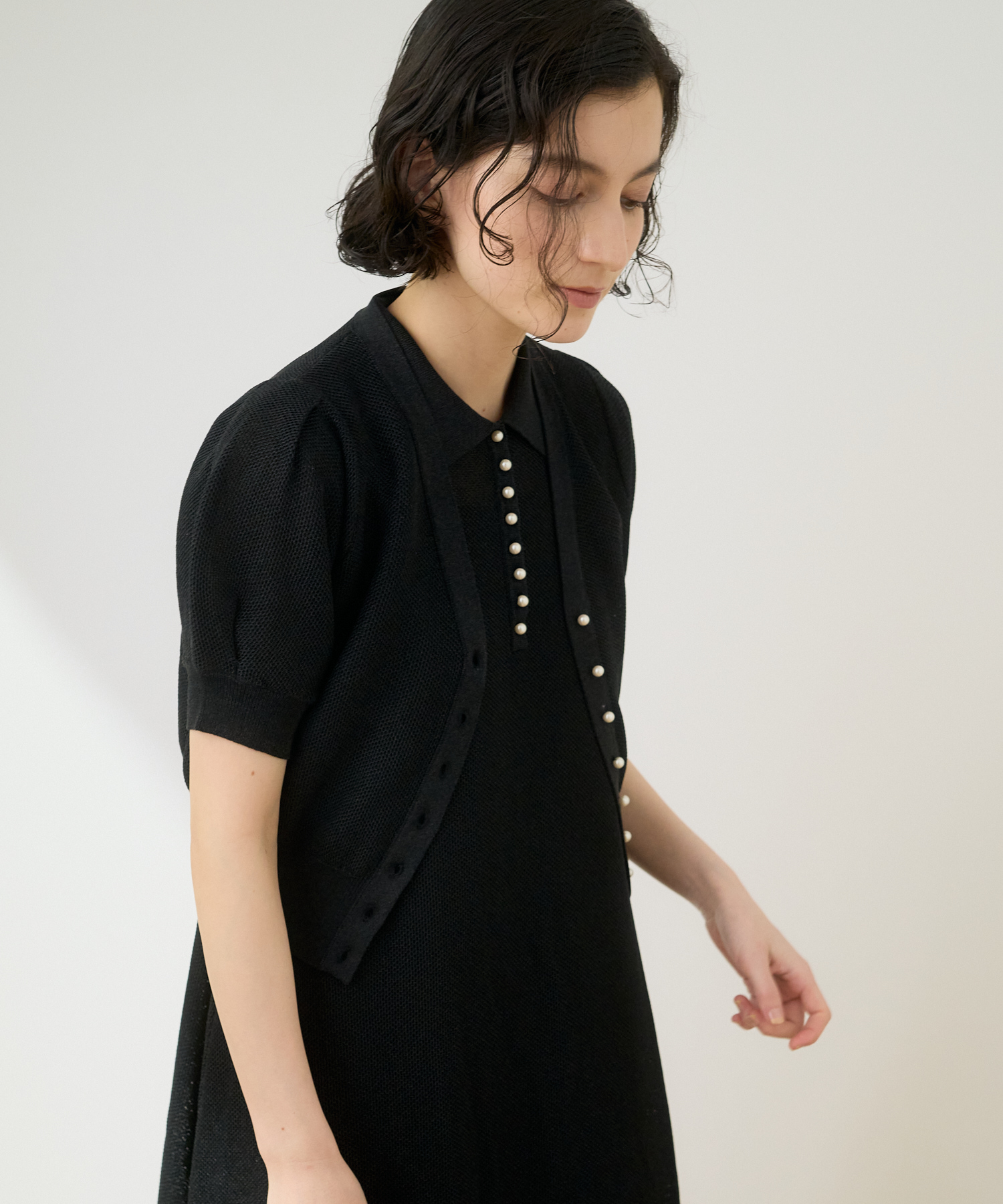 ANAYI 和紙タックかのこVネック カーディガン 38