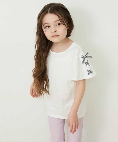 a.v.v(KID'S)(アー・ヴェ・ヴェキッズ)/[140－150]レースアップリボンスリーブTシャツ/img06