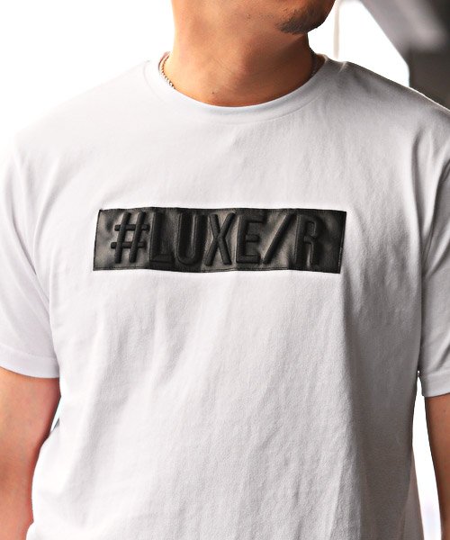 LUXSTYLE(ラグスタイル)/LUXE/R(ラグジュ)PUレザーボックスロゴ刺繍Tシャツ/Tシャツ メンズ 半袖 ロゴ 刺繍 PUレザー クルーネック/img09