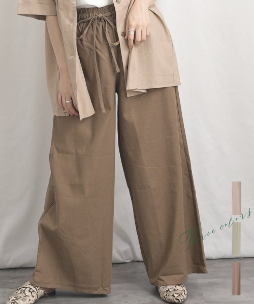 ARGO TOKYO(アルゴトウキョウ)/Cotton linen wide pants 22021　コットンリネンワイドパンツ　リネンパンツ　リネンワイドパンツ　ボトムス　イージーパンツ　ウエストゴム/img01