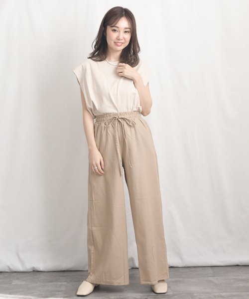 ARGO TOKYO(アルゴトウキョウ)/Cotton linen wide pants 22021　コットンリネンワイドパンツ　リネンパンツ　リネンワイドパンツ　ボトムス　イージーパンツ　ウエストゴム/img04