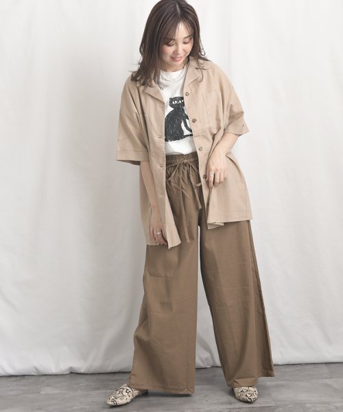 ARGO TOKYO(アルゴトウキョウ)/Cotton linen wide pants 22021　コットンリネンワイドパンツ　リネンパンツ　リネンワイドパンツ　ボトムス　イージーパンツ　ウエストゴム/img32