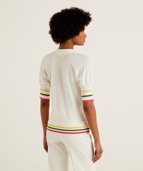 BENETTON (women)(ベネトン（レディース）)/カラースリーブ半袖ニットポロシャツ/img01