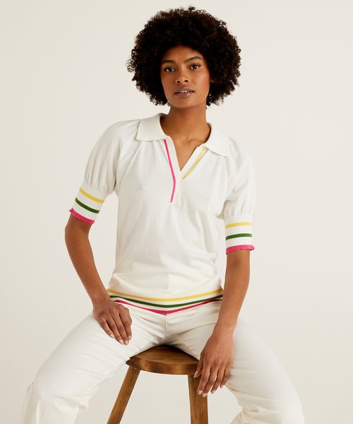 BENETTON (women)(ベネトン（レディース）)/カラースリーブ半袖ニットポロシャツ/img02