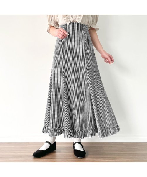 JUNOAH(ジュノア)/ギンガムチェック柄裾フリルマーメイドスカート/img02