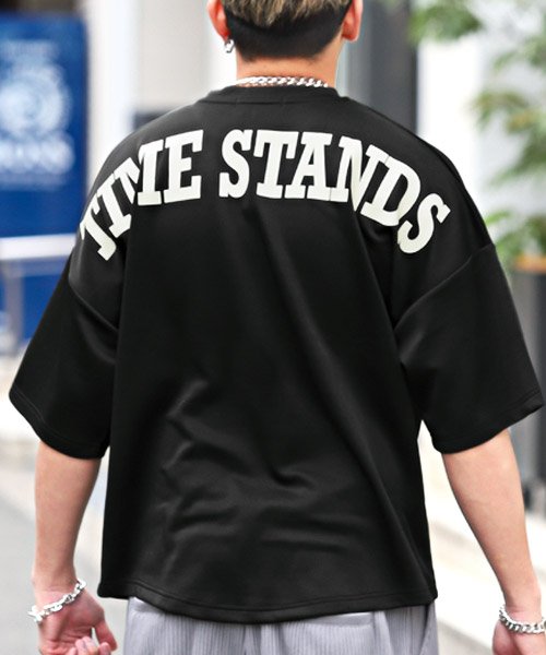 LUXSTYLE(ラグスタイル)/TPUポンチ切替バックプリント半袖ビッグTシャツ/Tシャツ メンズ 半袖 ポンチ バックプリント ロゴ/img01