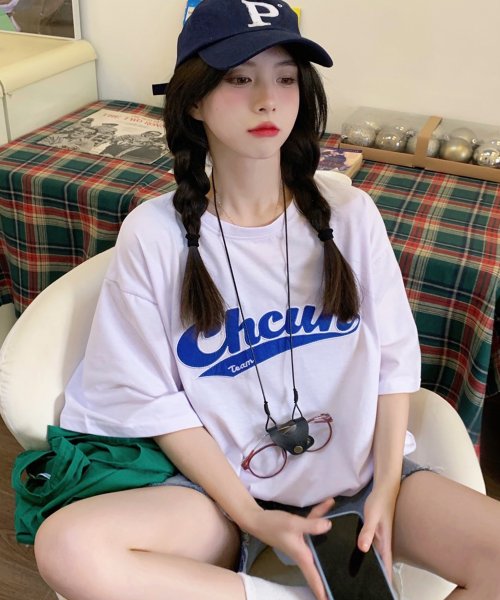 DEVICE(デバイス)/韓国風ビッグシルエット カレッジロゴ 刺繍Tシャツ/img26