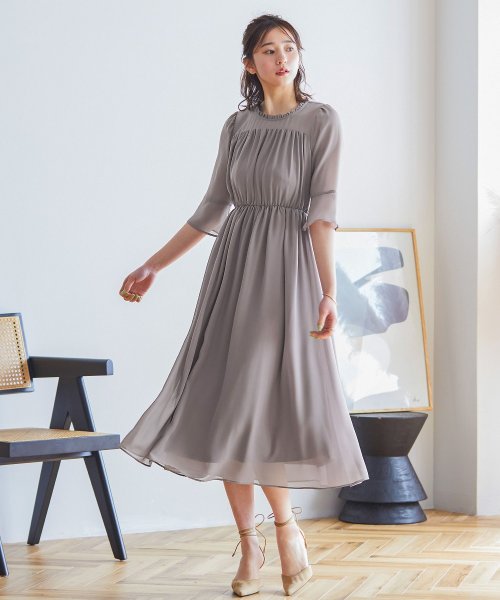 結婚式 ワンピース パーティードレス シンプル ウエストゴム サテン 無地 ７分袖 カジュアル レトロ ベルスリーブ ロング丈 ミモレ丈 袖あり ロング オケー Www Man1klaten Sch Id