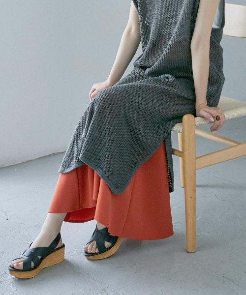 Fashion Letter(ファッションレター)/[S－LL] 編み込み風のデザインで履くだけで抜け感。 日本製コンフォートサンダル ストラップ付き ゴムベルト 美脚 ウェッジソール ミュール サンダル レディ/img07