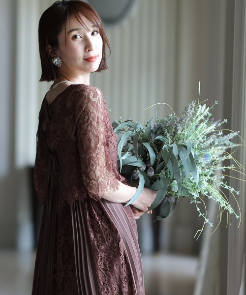 PourVous(プールヴー)/結婚式パーティードレスバックリボンミモレ丈&七分袖大きいサイズフォーマル ワンピース/img13