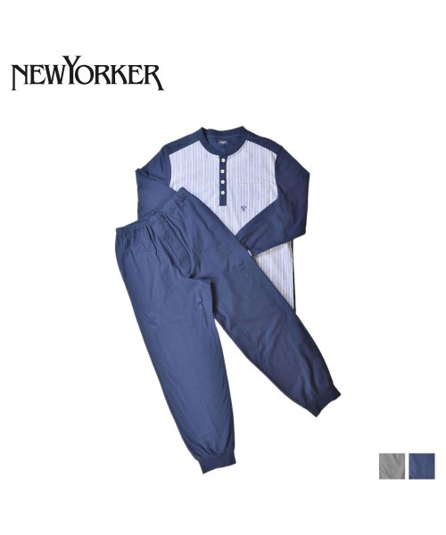 NEWYORKER(ニューヨーカー)/ニューヨーカー NEWYORKER ルームウェア 部屋着 パジャマ セットアップ ナイトウェア メンズ 長袖 上着 ヘンリーネック ストライプ HENRY NE/img11