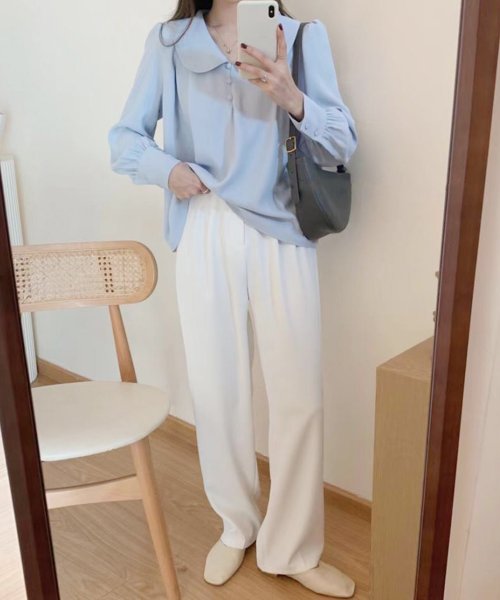  丸襟ブラウス 長袖 ブラウス 丸襟 シャツ レディースファッション レディース トップス 可愛い ボタン Vネック